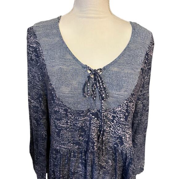 Anthropologie Akemi + Kin Marcella Blue Purple Lace Up Boho Peasant Top - L - Picture 3 of 9